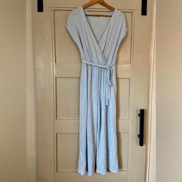 Light Blue Striped Jumpsuit - Picture 2 of 2